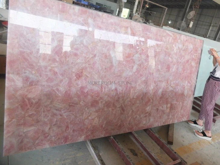 Natural Semi Precious Stone Rosa Pink Quartz Crystal Slab