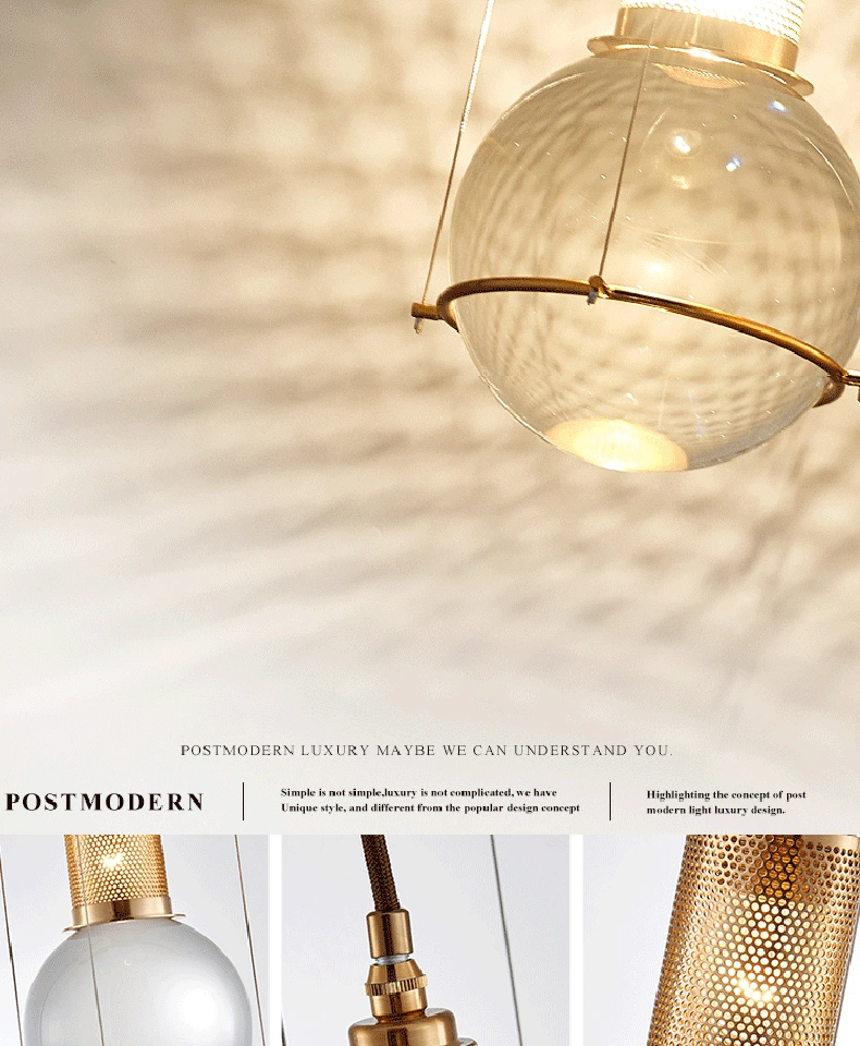 Masivel Crystal Transparent Ball Pendant Light Decoration Gold LED Dining Lamp