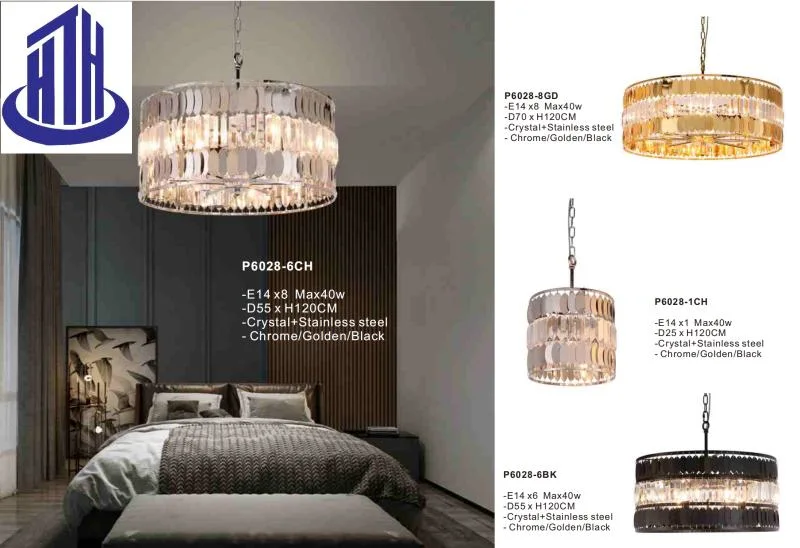 LED Bedroom Modern Luxury New Crystal Gold Chandelier Pendant Lightin